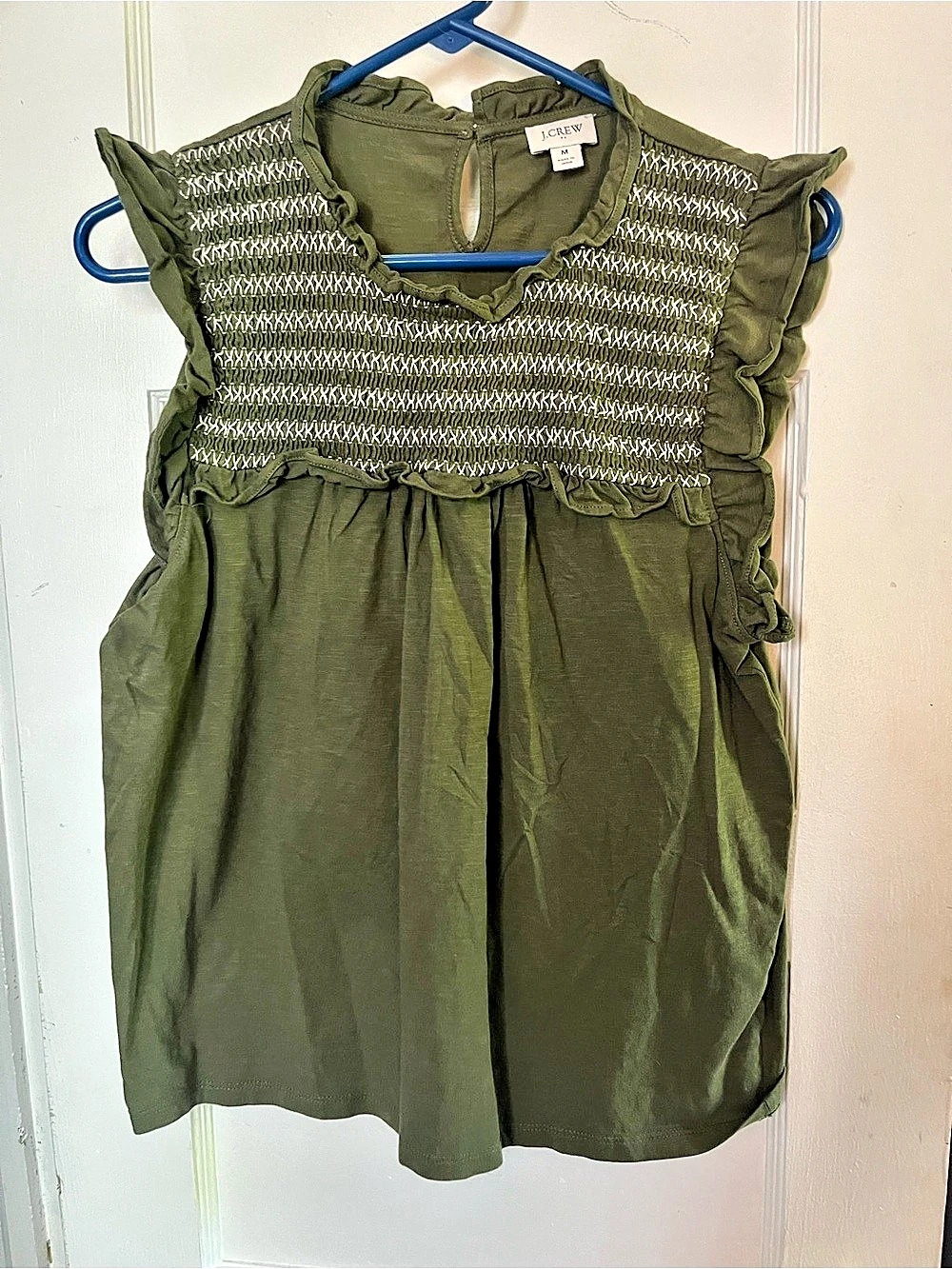 J.Crew Ruffle Sleeveless Blouse in Green Size Medium Like New